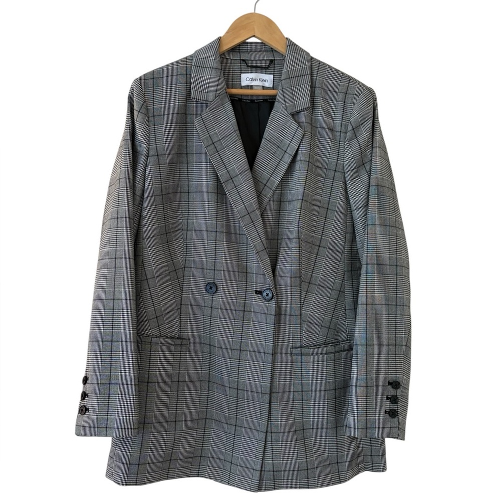 Calvin Klein Gray Plaid Blazer Jacket 21” p2p